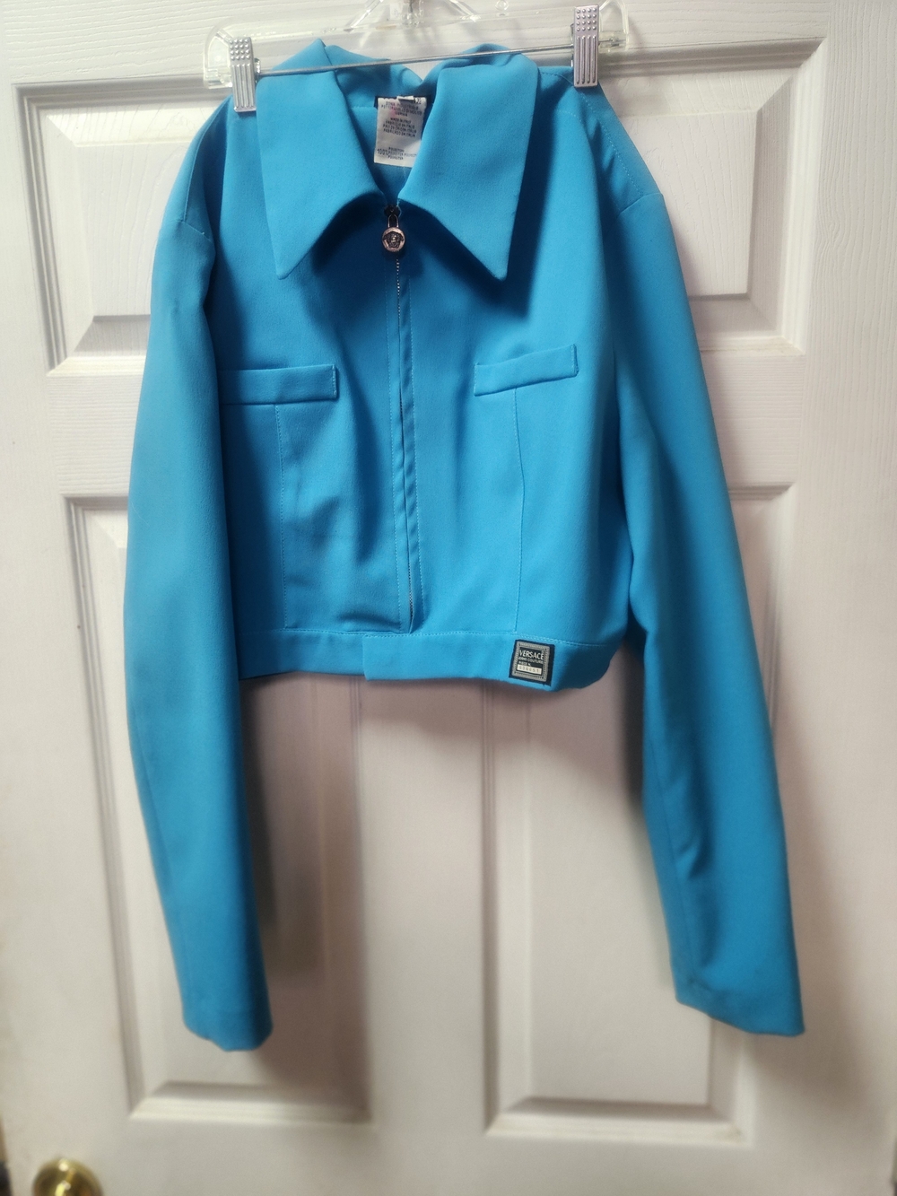 Versace Vintage  Collection Cropped Turquoise Crop Jacket